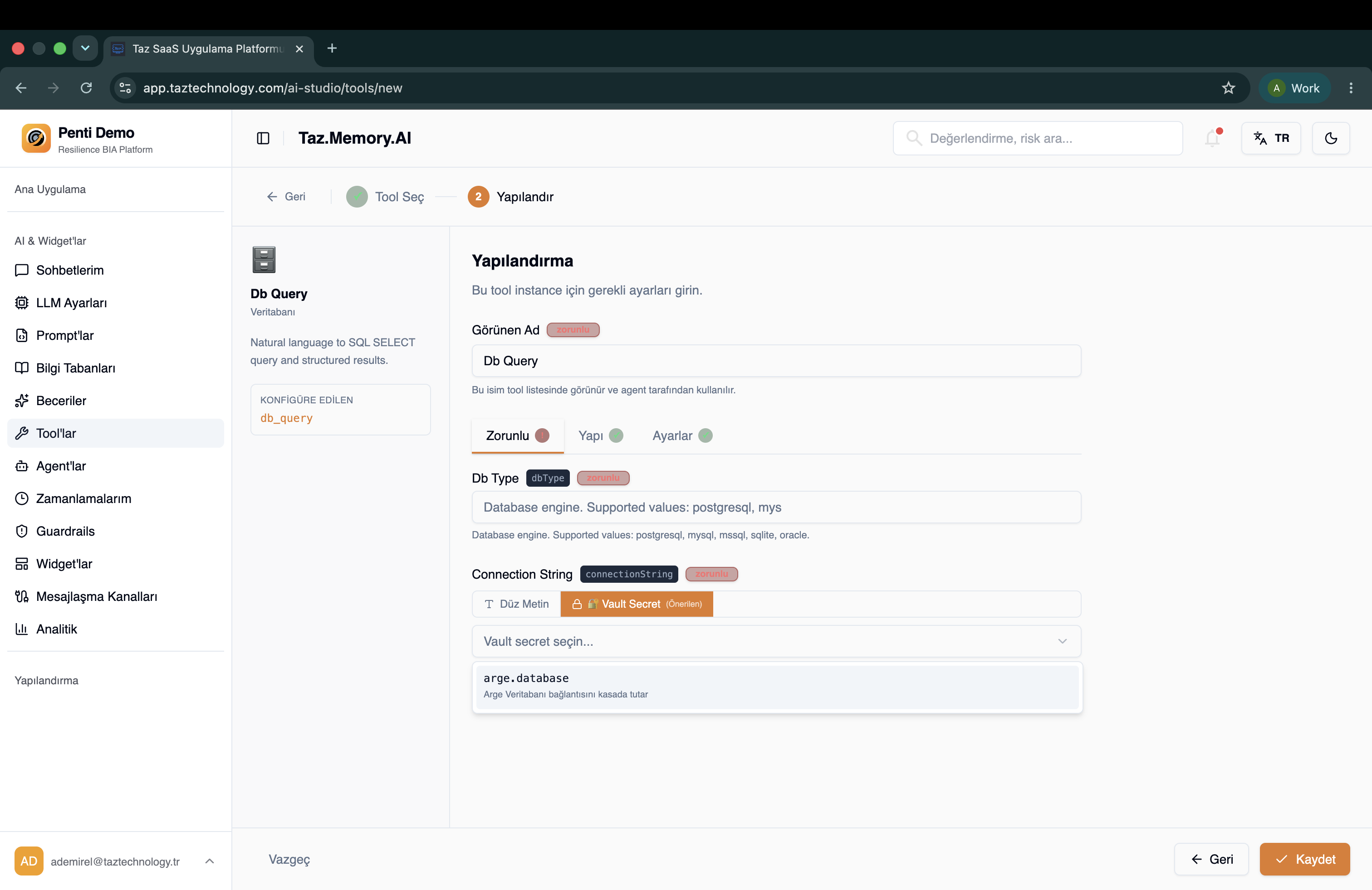 Built-in Tool Seçim